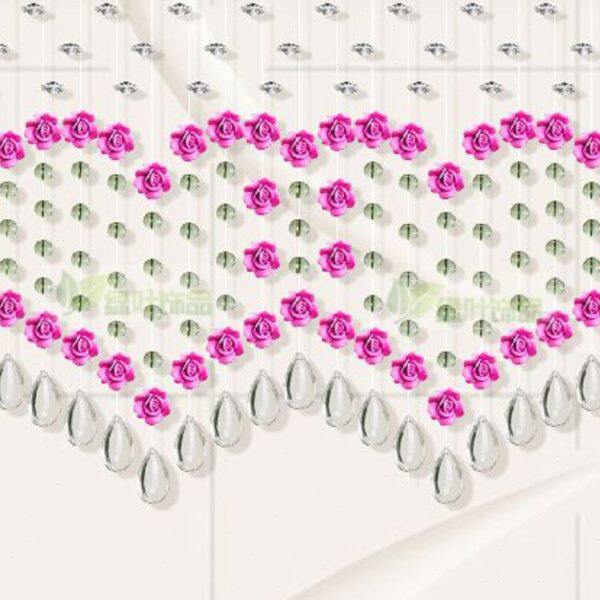 玫瑰花珠帘水晶珠帘门帘成品短卧室田园半帘挂帘子双心形结婚