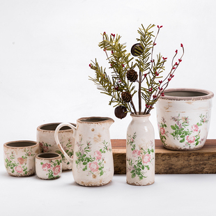 北欧田园风格 仿古家居摆件玄y关电视柜角几多肉园艺花瓶花插花盆