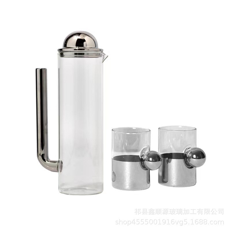 玻璃水壶样板间装饰冷水壶酒z店客厅冷水壶软装银色醒酒器摆件