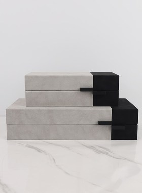 欧式轻奢灰黑软装皮革收纳盒首饰盒卧室玄关梳妆台样板Z房家居饰