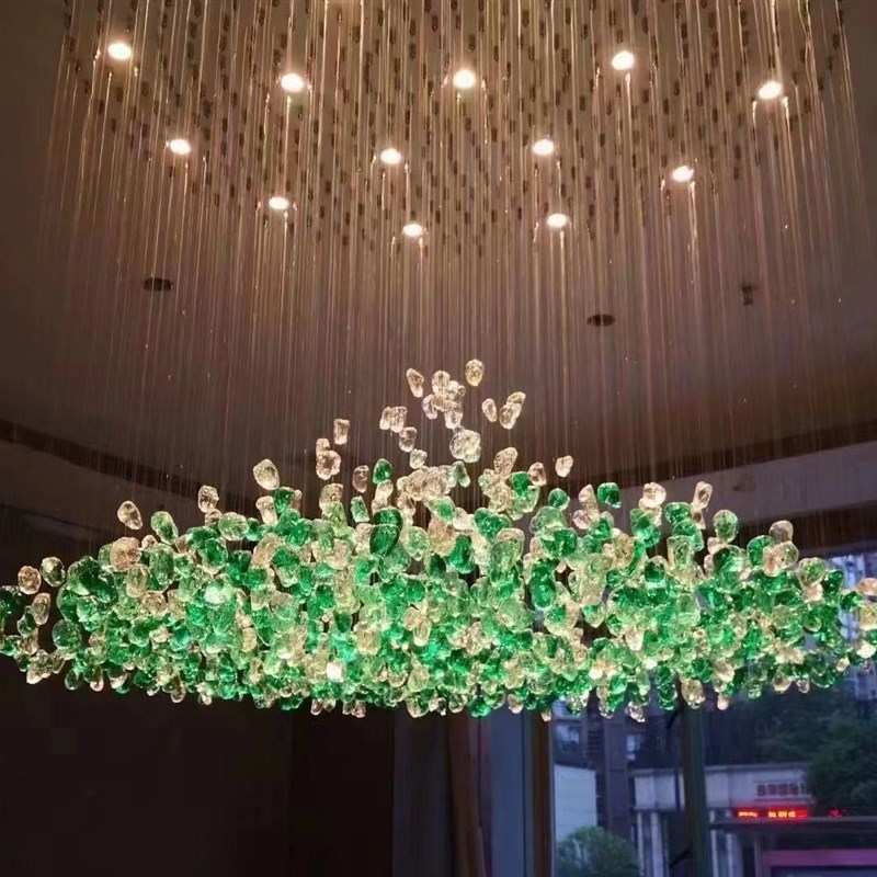 琉璃玻璃a简约空中吊饰售楼部酒店现代大厅大堂吧台石头子吊线灯