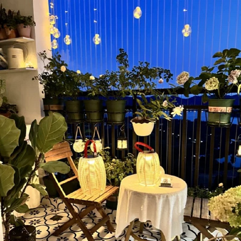 太阳能户外充电庭院防p水露营氛围灯花园草坪景观日式手提藤编灯