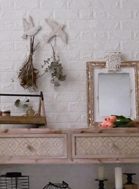 森得源花园杂货摆件挂饰木质手工木桌收纳盒雕花T镜框砖型木质烛