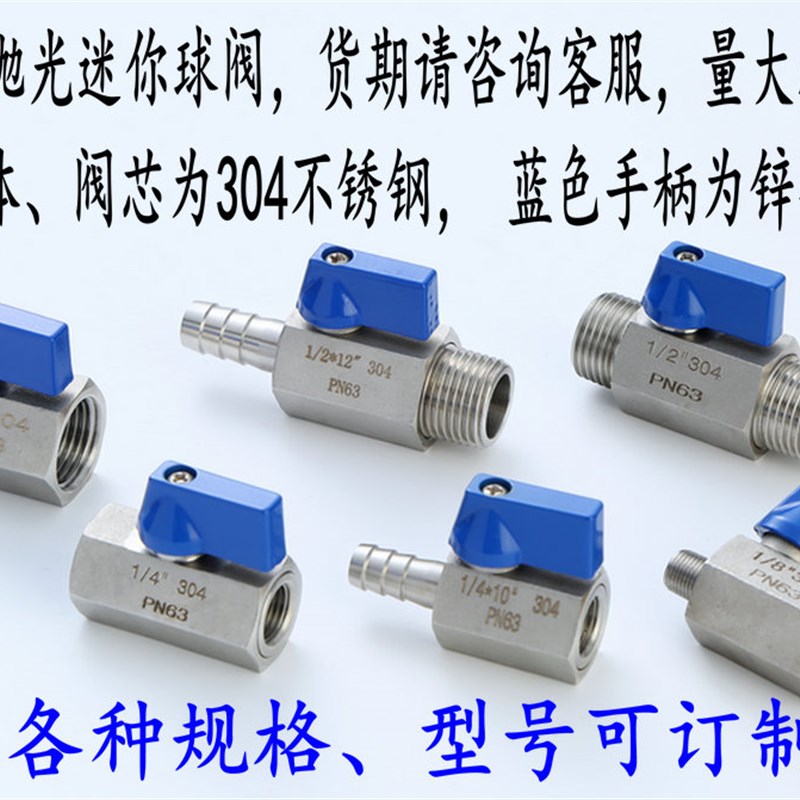 不抛光304不锈钢迷你高压小球阀螺纹连接2分3分4分6分开关可定制