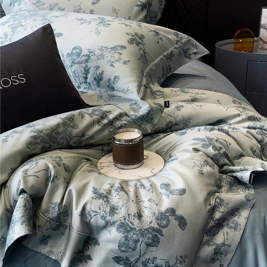 3花卉风140支高端天丝棉磨毛四件套秋冬印花被套柔软亲肤床上用品