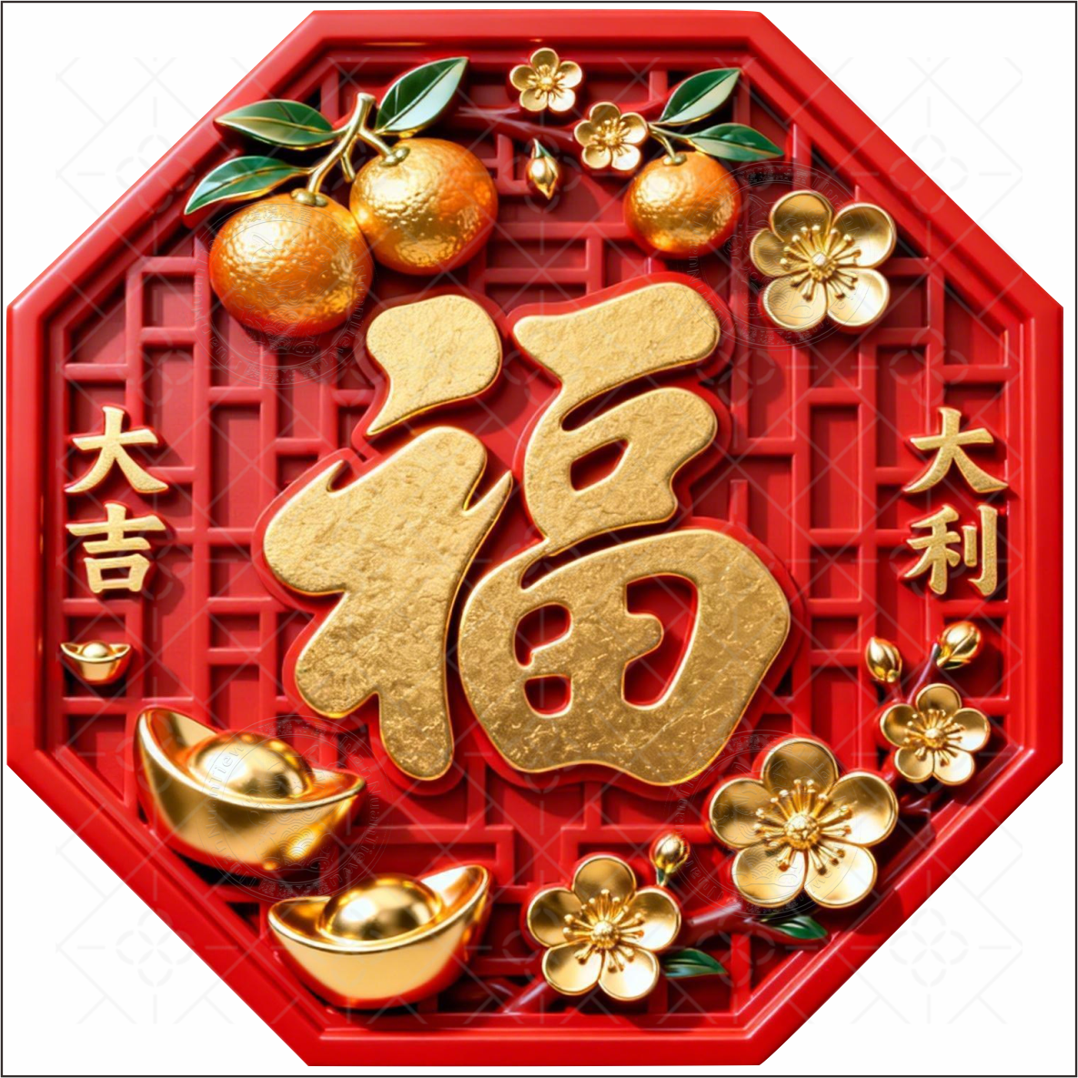 3D立体感福字贴新年装饰大吉大利元宝梅花春节门贴平面墙自粘贴纸