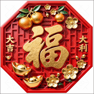 3D立体感福字贴新年装饰大吉大利元宝梅花春节门贴平面墙自粘贴纸