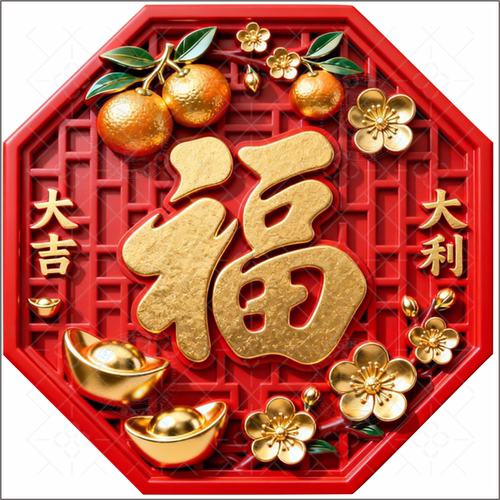 3D立体感新年福字自粘门贴