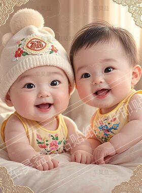 双胞胎宝宝海报墙壁贴画龙凤胎宝宝早生贵子婚房卧室自粘贴纸P286
