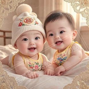 双胞胎宝宝海报墙壁贴画龙凤胎宝宝早生贵子婚房卧室自粘贴纸P286