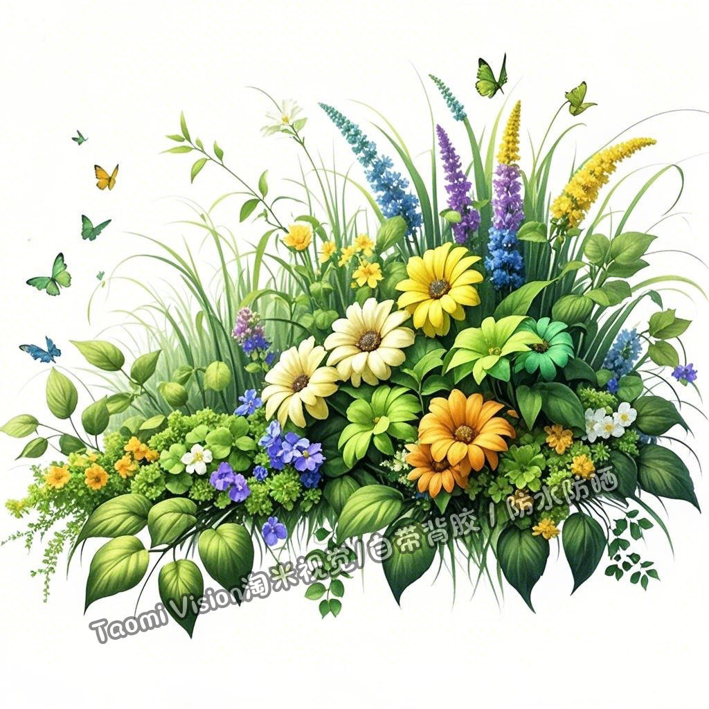 五颜六色小花小草装饰墙自粘贴纸