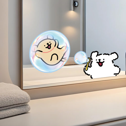 线条狗浴室镜子贴纸卫生间自粘画