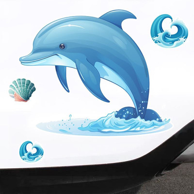可爱跳跃海豚电动车头盔装饰贴