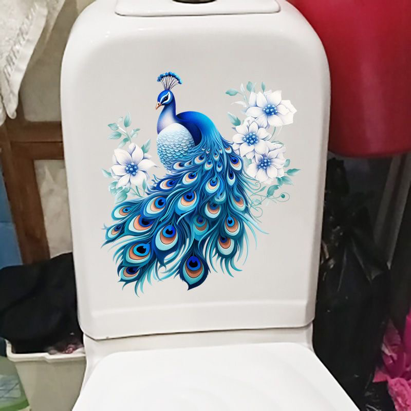 美丽的蓝孔雀个性创意浴室装饰贴画防水卫生间马桶盖贴纸自粘P172图片