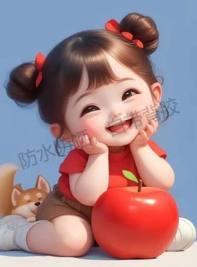 可爱女孩抱苹果海报贴纸冰箱儿童房卧室墙面划痕遮盖装饰贴画P284