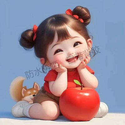 可爱女孩抱苹果海报卧室浴室贴纸