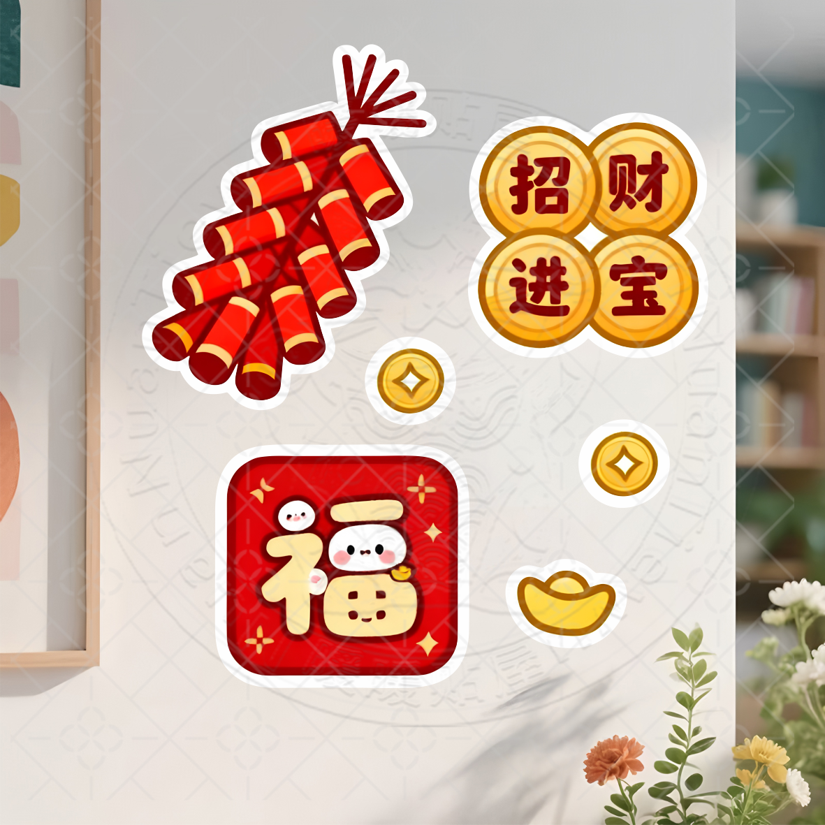新年春节招财福字遮丑墙贴