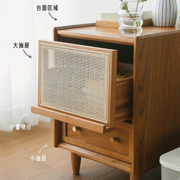 现代约卧床头柜实灯木日式带一体床边柜小型室藤编收纳YLE抽简屉