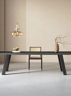 极简代原木办公桌黑色全桌实木长桌会现议桌洽S-CZ2311谈桌客厅大