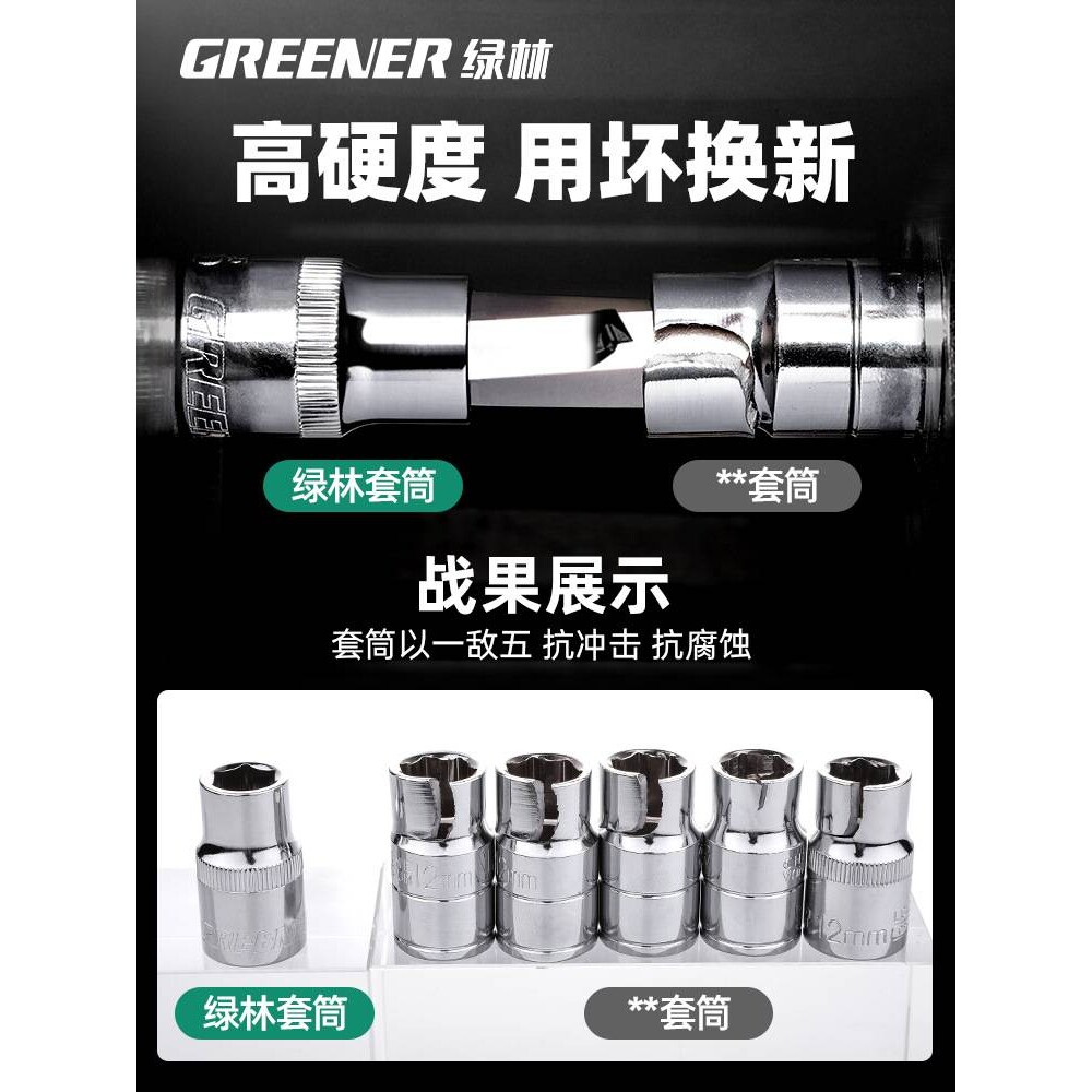 绿林53件套筒组套快速棘轮六角扳手套装汽修汽保维修组合工具箱