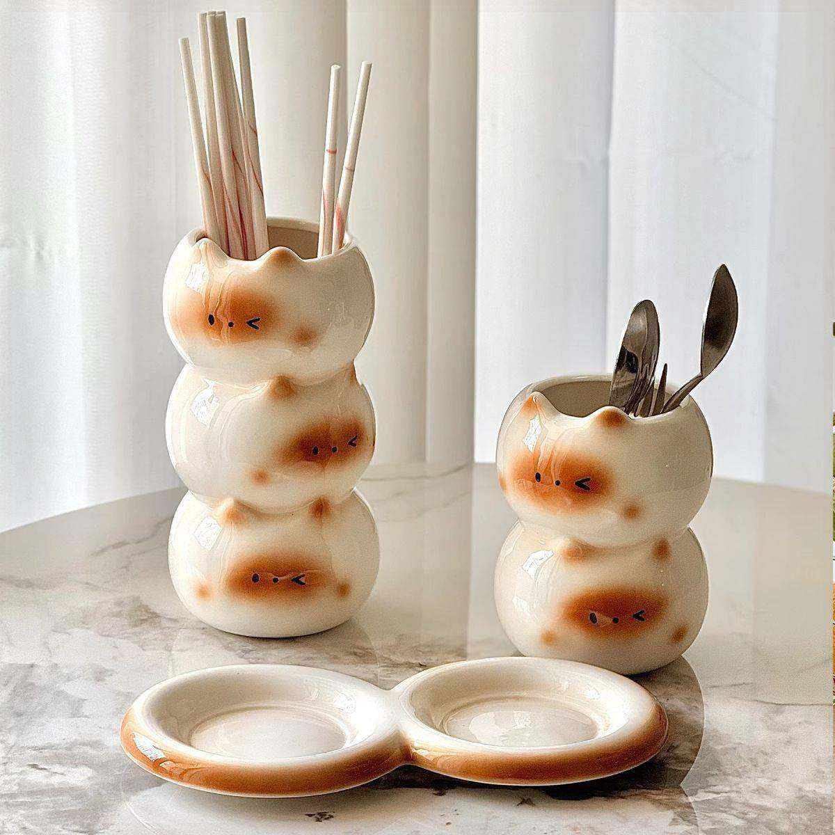 房可暹罗23534534猫陶瓷筷子筒家用厨台面沥水收纳高筒颜值筷勺收,餐饮具,筷子盒,淘宝优惠券,粉丝福利购,淘宝优惠卷