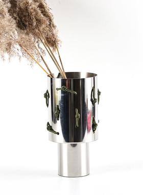 艺术结穿梭锈钢花器摆不件酒店样板售楼间部绳桌面大口径TRM花瓶