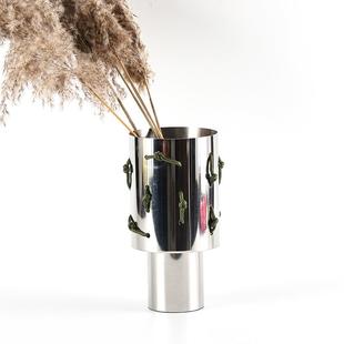 艺术结穿梭锈钢花器摆不件酒店样板售楼间部绳桌面大口径TRM花瓶