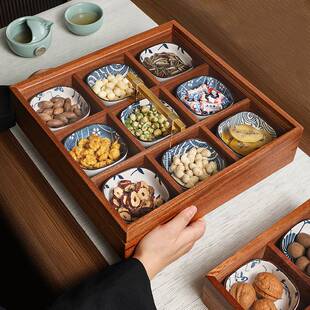 九宫格托盘带盖干果盘中式茶点盘水果坚果分格果盘围炉煮茶点心盘