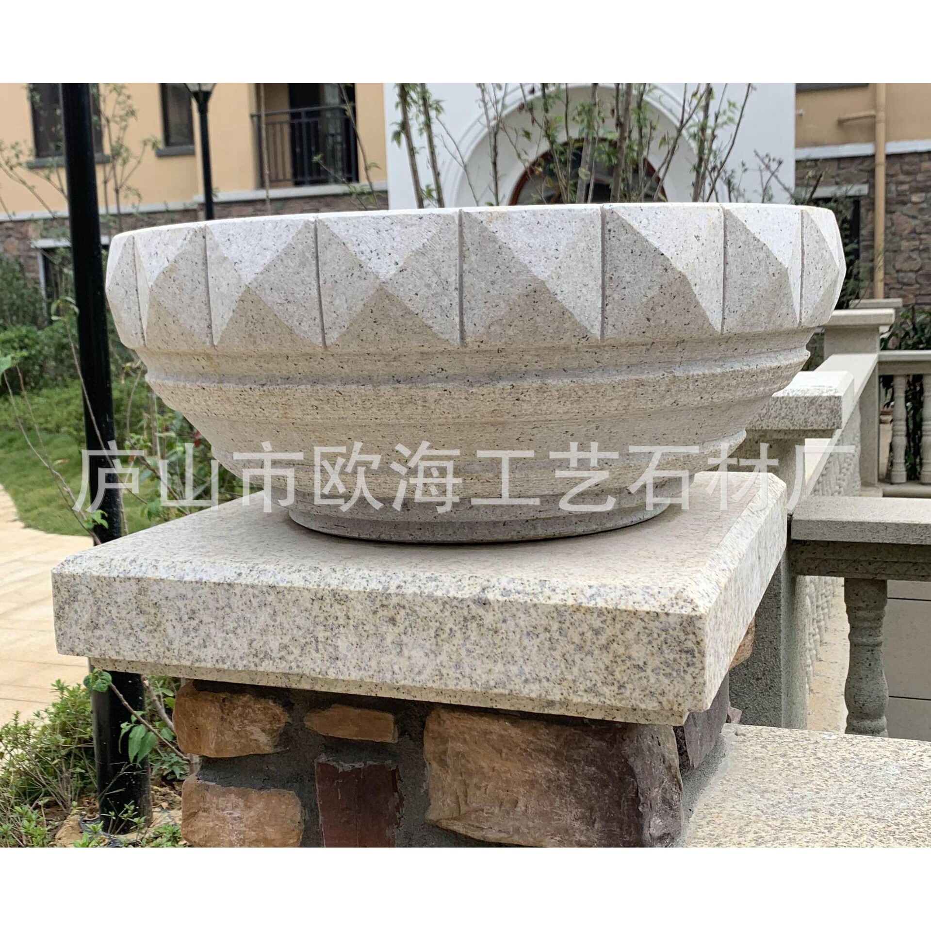 花岗岩石雕南瓜瓣欧式花钵花盆 大理石园林景观花盆底座雕塑摆件