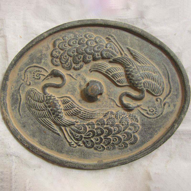 厂家现货复古做旧古玩工艺品杂项收藏 铜镜孔雀古铜镜摆件