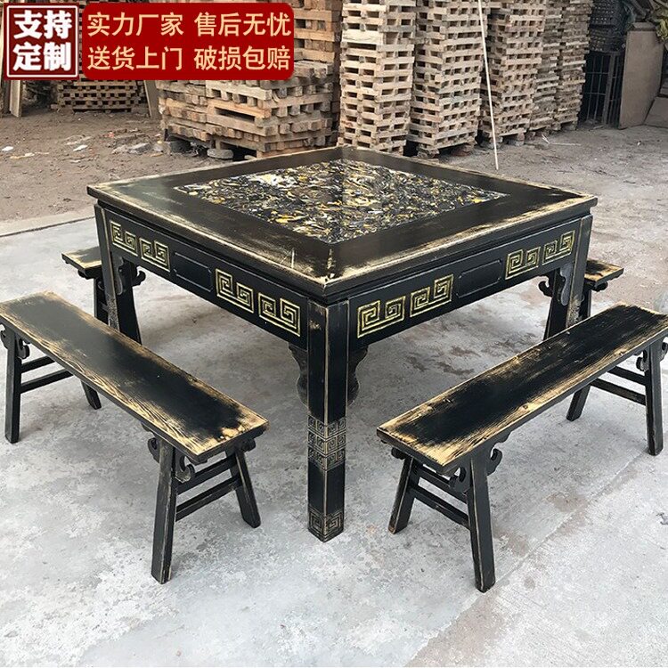 正方形八仙桌仿古实木面馆桌子餐馆餐桌饭店桌椅组合四方桌农家乐