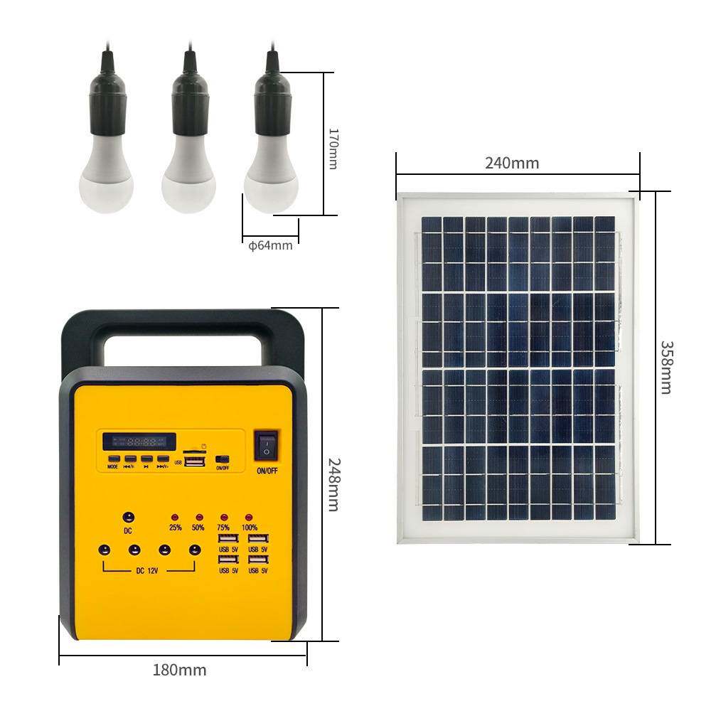 Solar light 10w便携式充电家用小型太阳能照明发电储能系统锂电