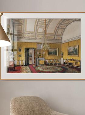 欧式古宫殿装画法复式风餐厅客玄关美饰式壁画厅蓝色冬宫建C25筑