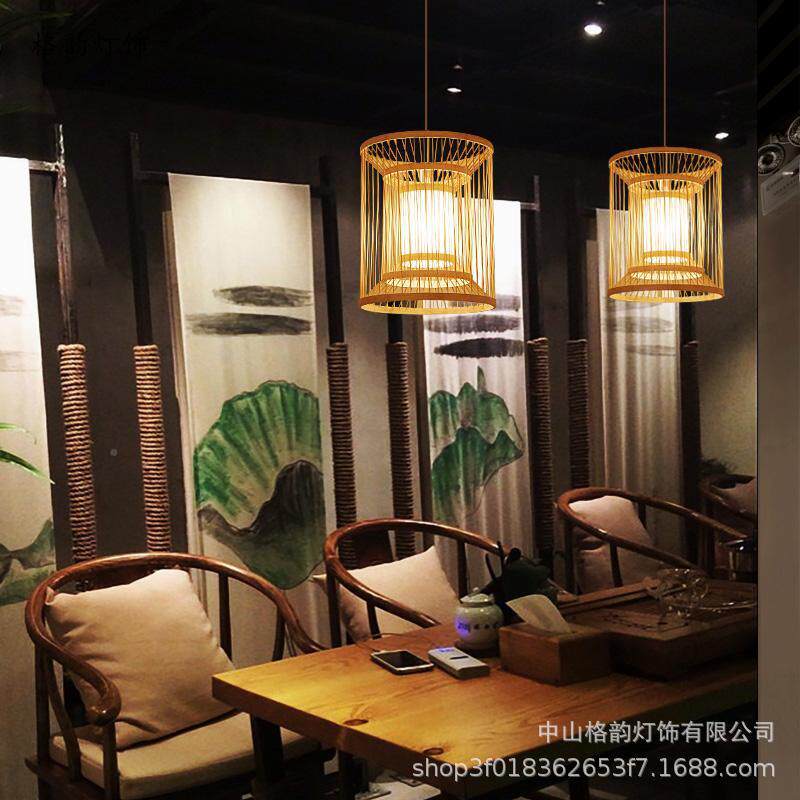 堂中国风竹节餐厅卧室灯茶551大仿古灯中式竹编艺吊灯榻榻米楼竹