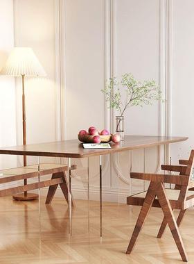 美黑胡桃餐桌家用简约长方木形克实办公桌亚力日式悬浮学习IWO书北桌