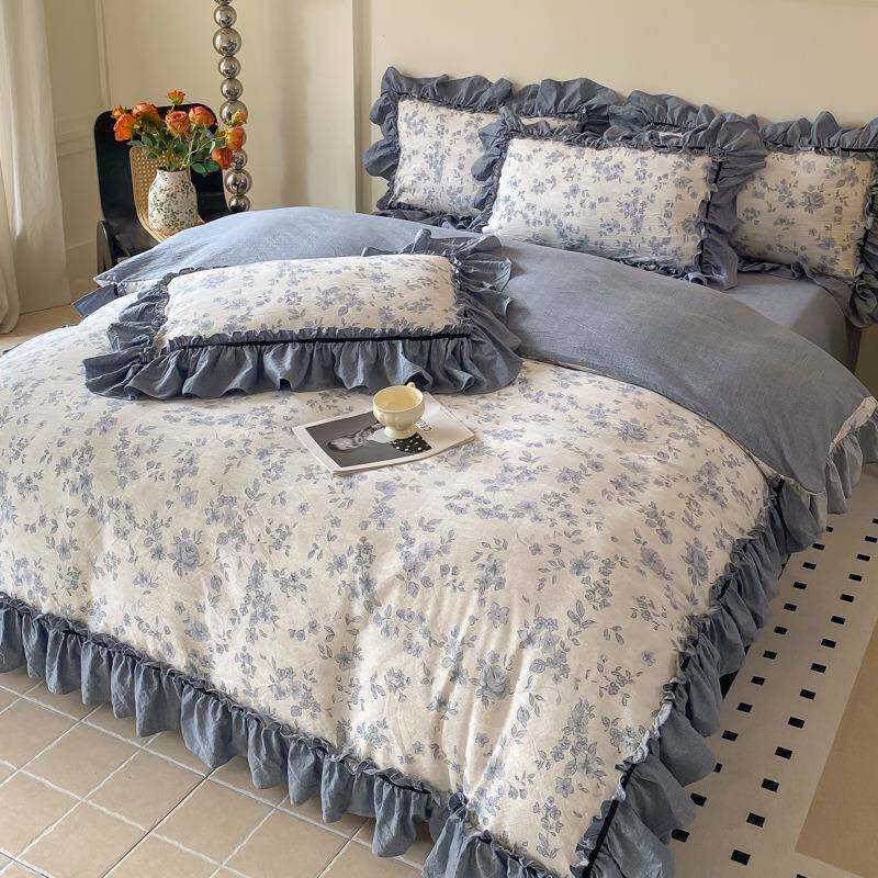 A法式复古水洗亚麻四件类套加厚棉花床边单被JC-4584纯套三件套床
