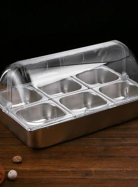 bd6r8AnR不锈盆餐双层餐盘摆凉菜展示盒加摊冰保钢冷蛋糕自助台防