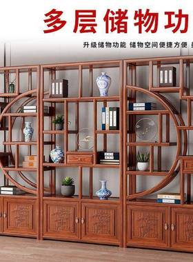 实XKI木茶博古架办公仿古宝阁中地式展示柜家用隔断落置物架多桌