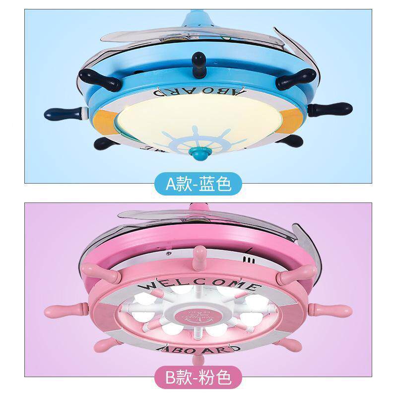 儿童款隐形风扇创灯现代卡通意男孩女孩房间灯吊扇灯