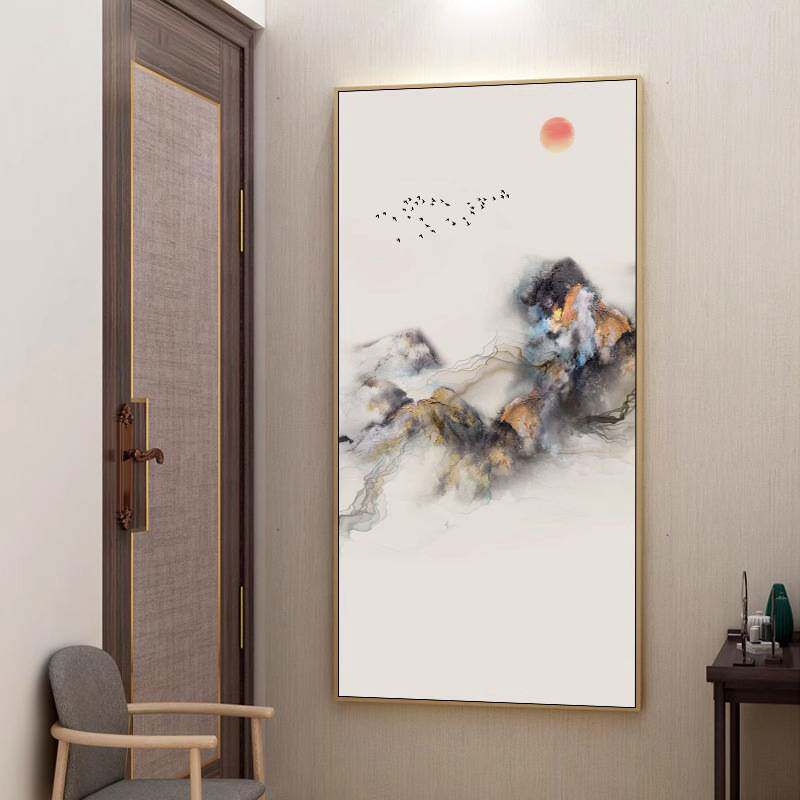 新中式走廊过道挂画现代简约入户玄关装饰画竖水墨山水禅意墙壁画