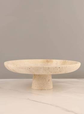 欧式轻奢大理家石石1258三洞脚圆形果托盘摆件盘客厅酒店样板房居