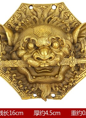 铜狮咬剑挂件 铜狮子摆件U 铜兽头挂件