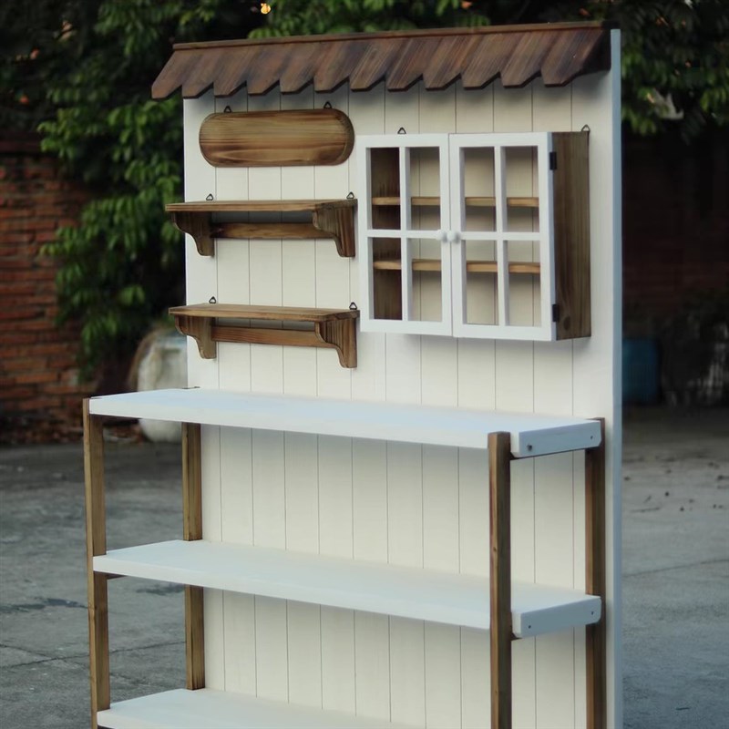 户外做旧实木园艺工作台桌子花园阳台收J纳工作台防腐木花架置物