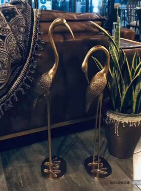 印度进口黄铜手工仙鹤风水家居工艺品摆设复古装饰品招财软装摆件