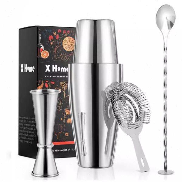 新款入门级不锈钢调酒器4件套波士顿鸡尾酒调制工具包三段摇酒壶,餐饮具,调酒器,淘宝优惠券,粉丝福利购,淘宝优惠卷