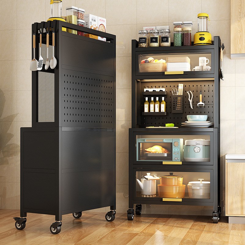 厨房多功能置物架落地多层微波炉电器锅具高端R家用防尘餐边储物