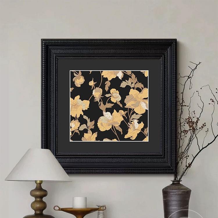 中古风餐厅装饰画法式复古玄关柜实木框画高级感花卉组合床头挂画