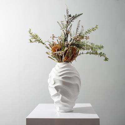 现代简约新中式白色几何螺旋陶瓷花器花瓶摆件样板房售楼处装饰