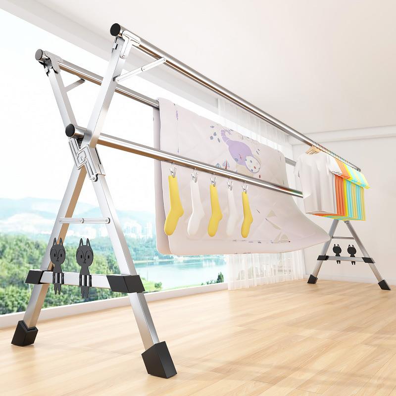 晾衣架落地折叠室内家用阳台卧室不锈钢室外凉伸缩杆式晒被子X型