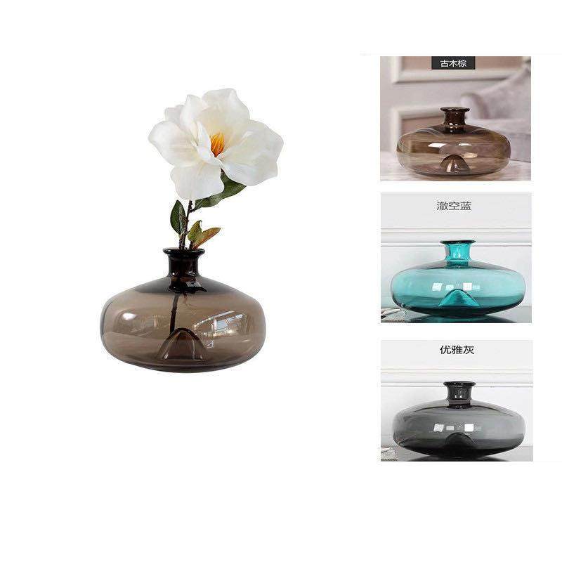 现代简约桌面 圆形彩色插花玻璃花瓶 客厅创意摆件扁圆花器 摆件,家居饰品,花瓶,淘宝优惠券,粉丝福利购,淘宝优惠卷